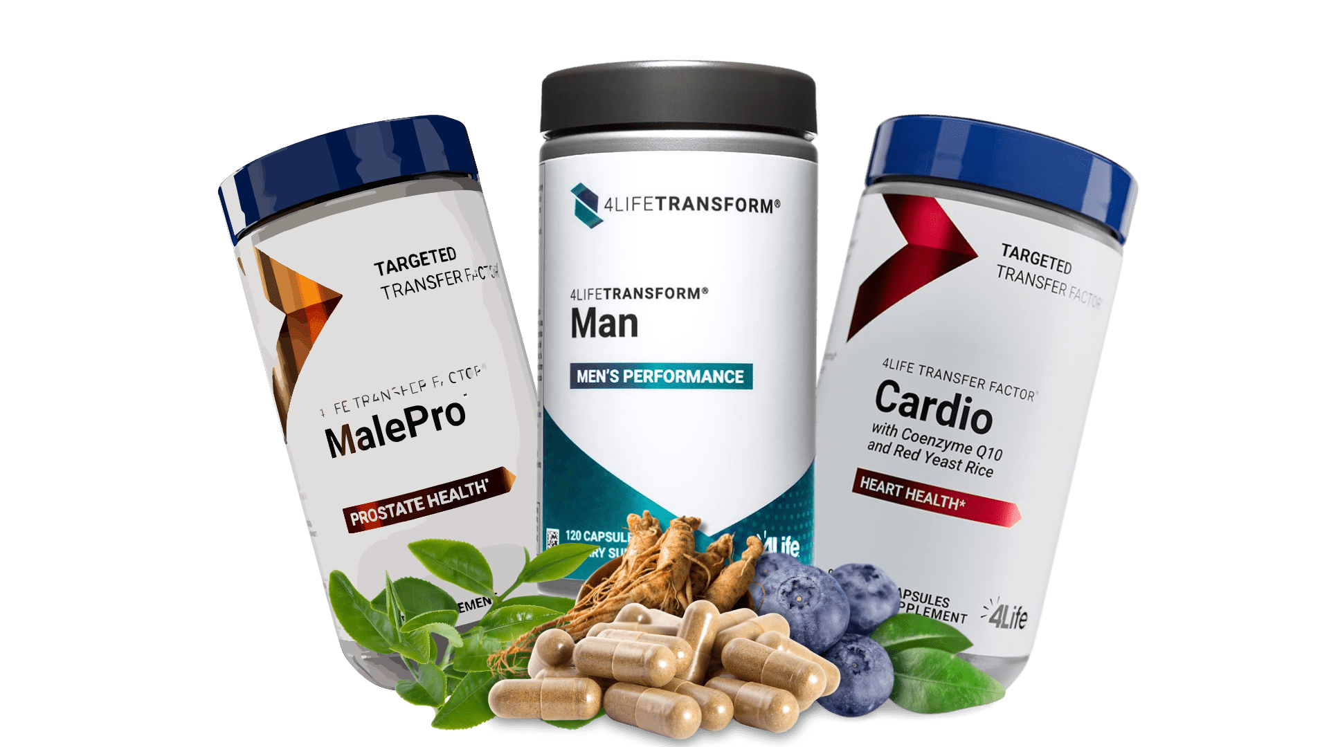 Combo Bomba 4Life: suplementos Man, Cardio y MalePro para energía, salud cardíaca y próstata masculina